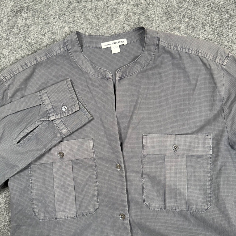 James Perse Ripstop Shirt Size 1/Small Gray Standard Banded Collar Utility Women